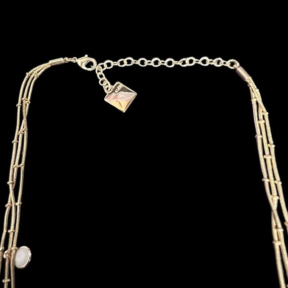 Anne Klein Vintage Triple Row Strand Bezel Gold Tone Chain White Beaded Necklace - Picture 4 of 5